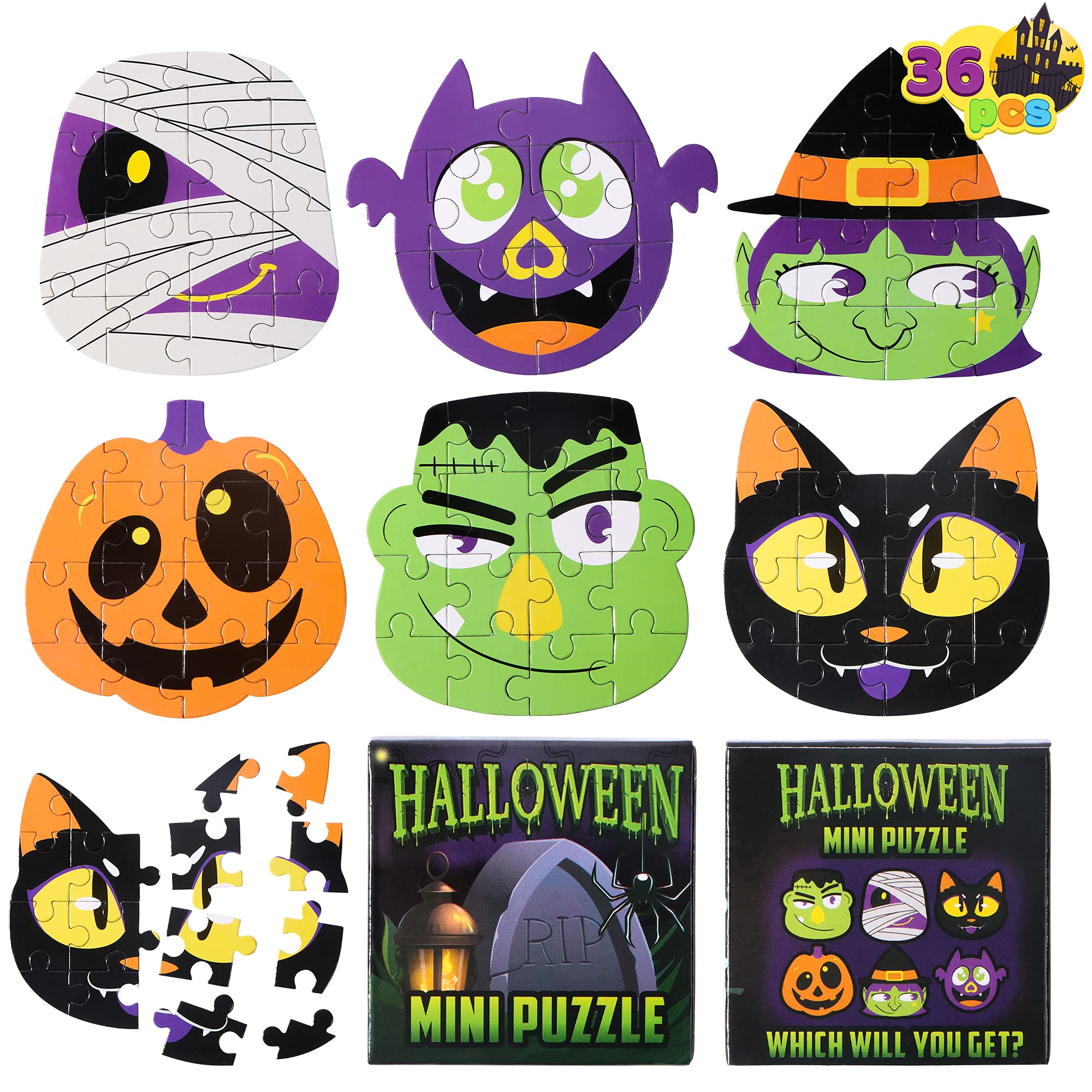 36 Pcs Halloween Jigsaw Puzzle Set in Blind Boxes with 6