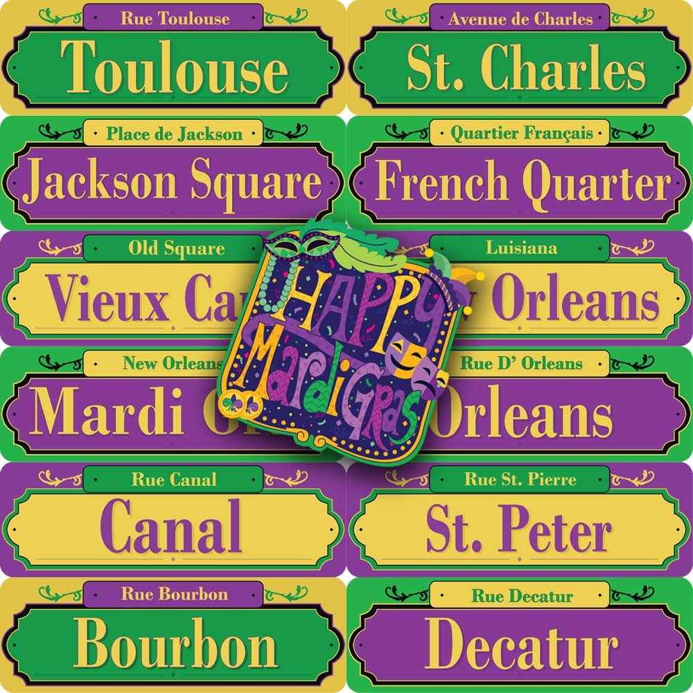 JOYIN  Mardi Gras Street Signs with Cutouts, 13 Pcs