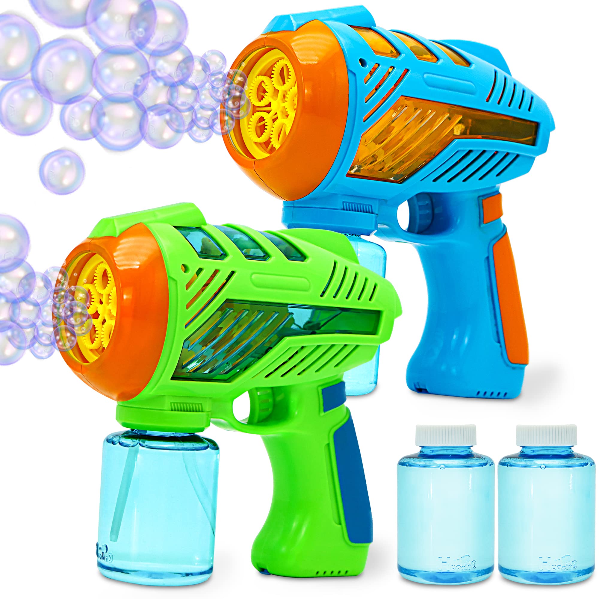 JOYIN  7 Bubble Gun Blower with 2 Bottles of 5 oz. Bubble Refill  Solution, 2 Pcs