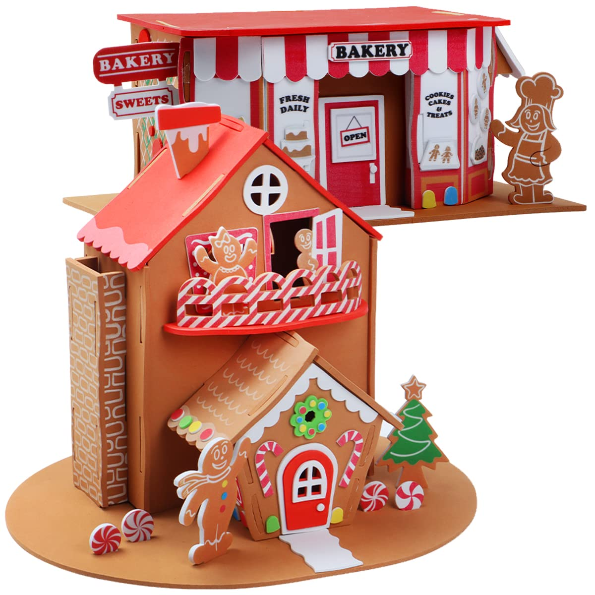 Joyin Christmas Art and Craft Kit DIY with 3D Gingerbread House, Christmas Tree Door Sign, Foam Stocking Kit, Two Characters