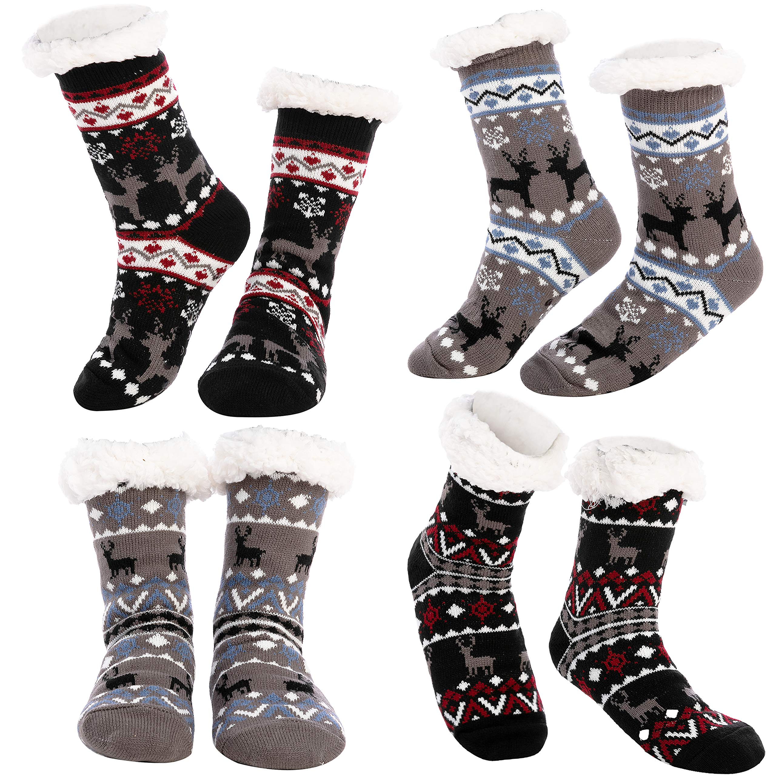Unisex Fleece Lined Fuzzy Slipper Socks - (4) 