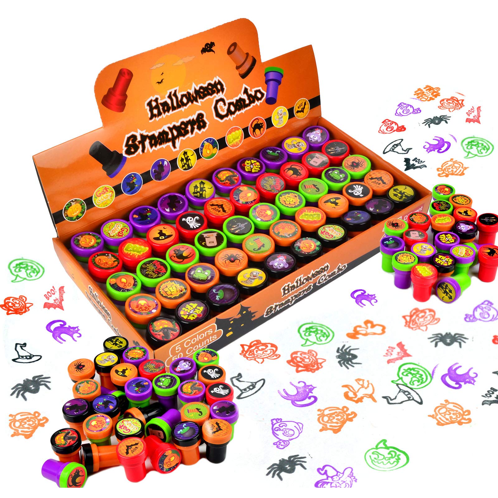 50 Pieces Halloween Assorted Stamps Kids Self-Ink Stamps (25 Different Designs