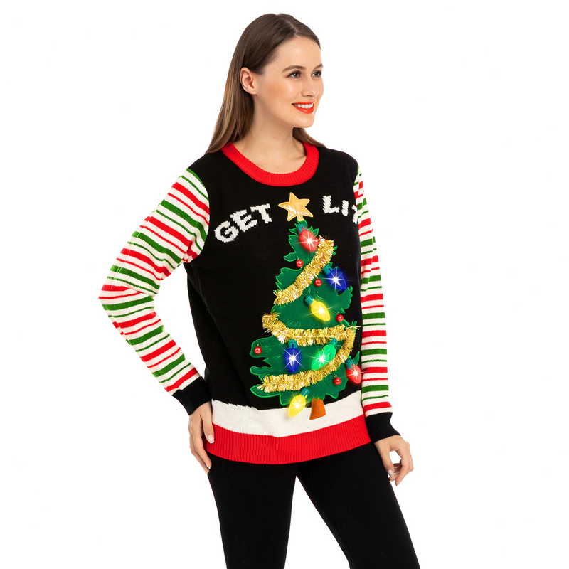 Get lit Christmas Tree ugly sweater with Light Bulbs (Women)