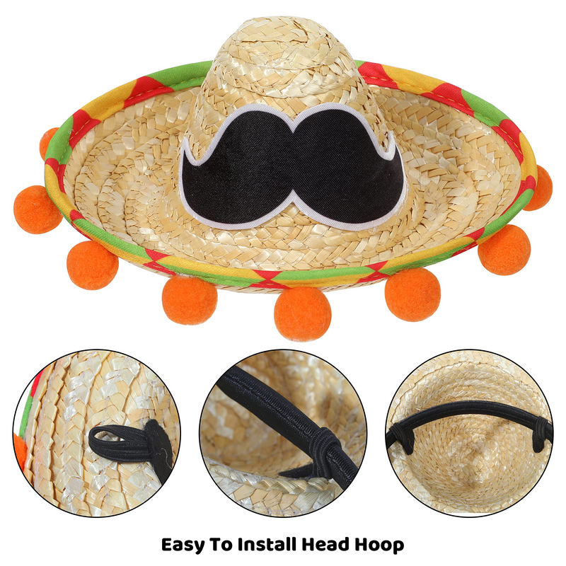 Cinco De Mayo Fiesta Straw Sombrero Headbands, 9 Pcs