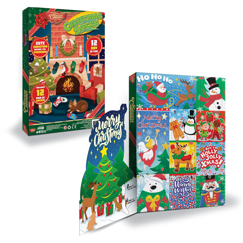 12 Days Advent Calendar - Socks, 12 Packs (Santa, Snowman, Reindeer, Gingerbread Man)