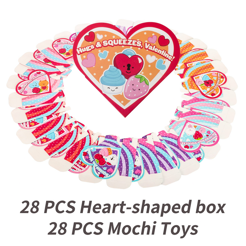 28Pcs Kids Valentines Cards with Squishy Toys in Boxes-Classroom Exchange Gift
