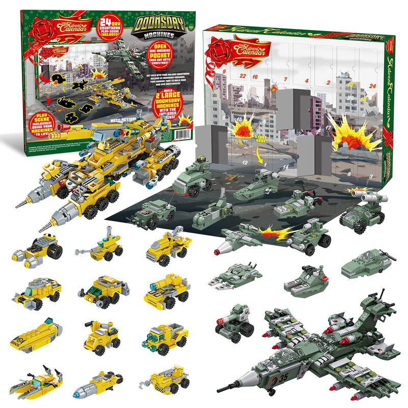 24 Days Construction Vehicle and Military Fighter Building Blocks Advent Calendar
