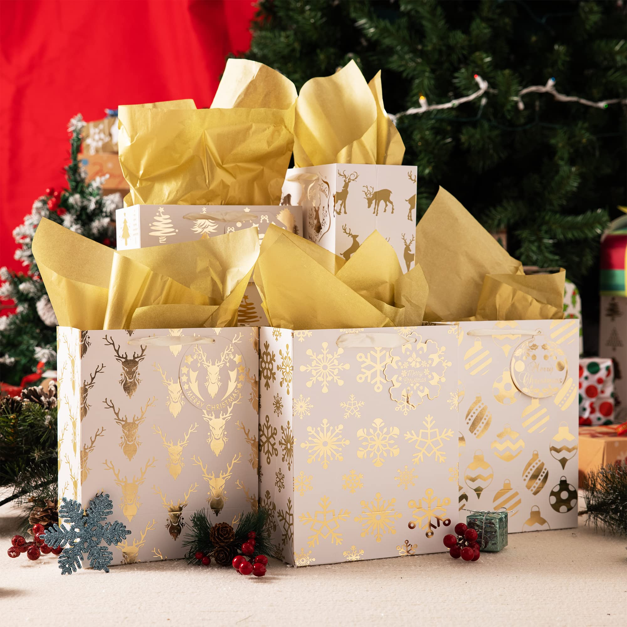 Alluring 12pcs Christmas Gold Foil Gift Bags
