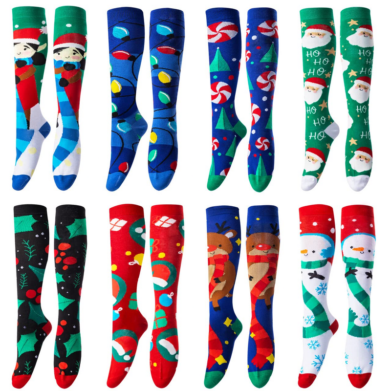 8 Pairs Women's Assorted Design Patterned Knee High Socks
