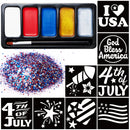 5 Colors Patriotic Face Paint Kit with Glitter and 16Pcs Stencils Sticker