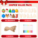 100 Pcs Christmas Wooden Hanging Ornaments with 8 Colored Pens