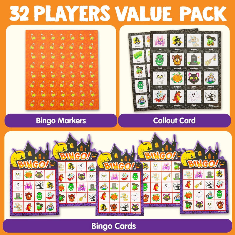 32Pcs Halloween Bingo Game Cards