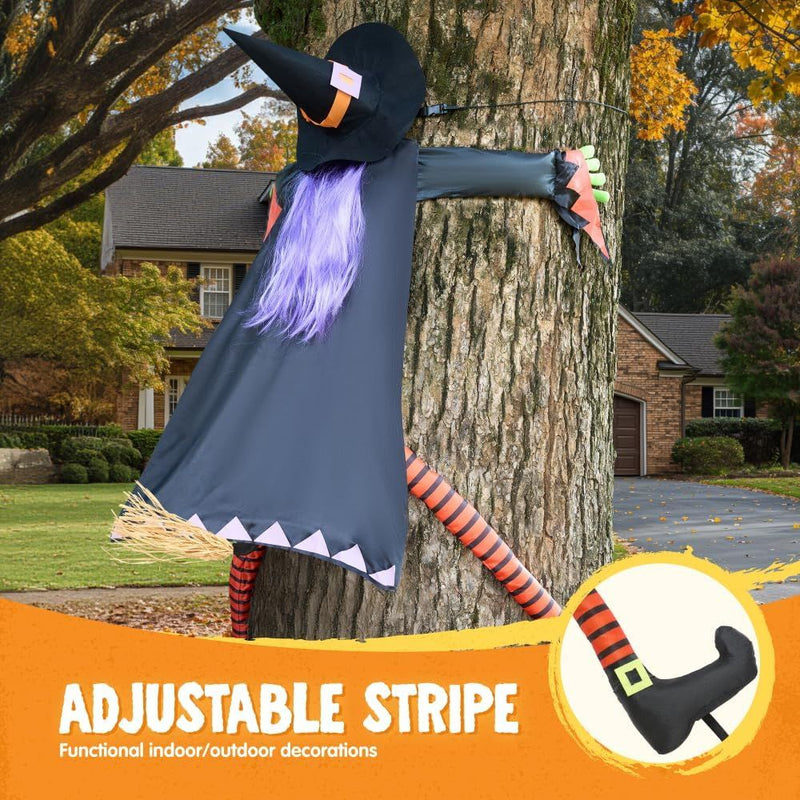 Halloween Crashing Witch into Tree Halloween Decoration with Purple Hair