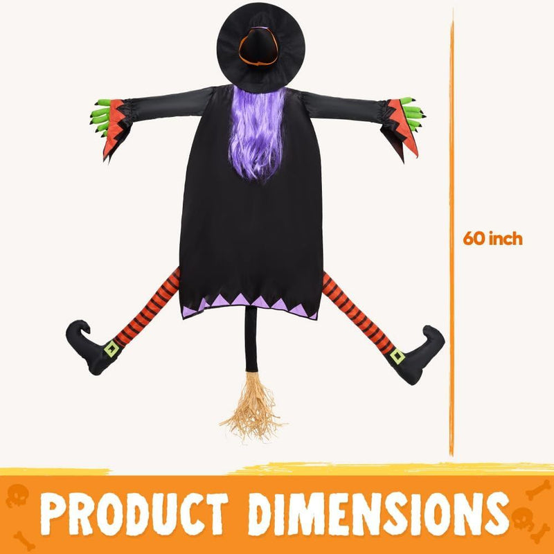 Halloween Crashing Witch into Tree Halloween Decoration with Purple Hair