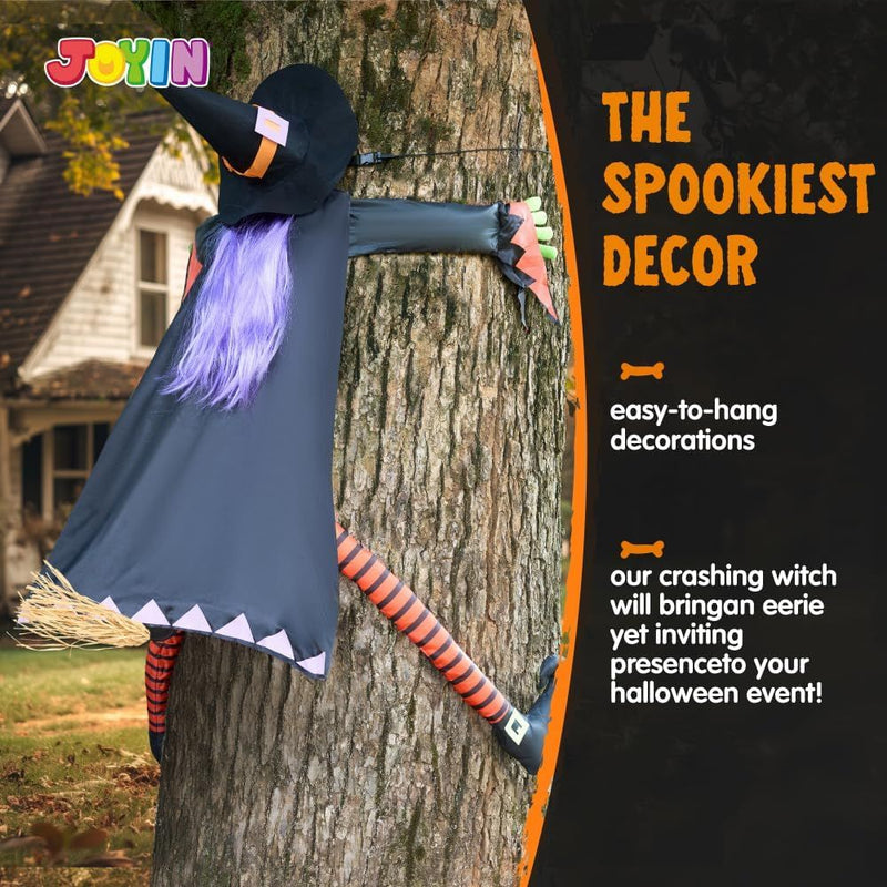 Halloween Crashing Witch into Tree Halloween Decoration with Purple Hair