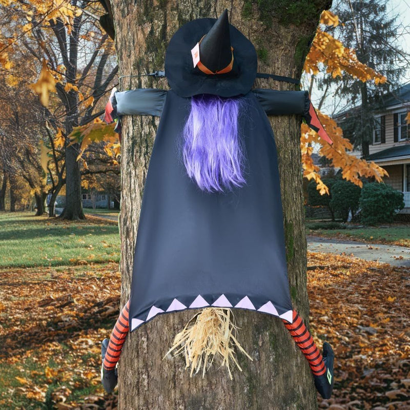 Halloween Crashing Witch into Tree Halloween Decoration with Purple Hair