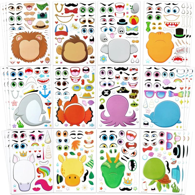 10in Animal Mix and Match Sticker Sheets, 36 Pcs