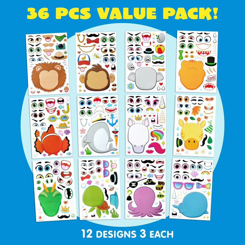 10in Animal Mix and Match Sticker Sheets, 36 Pcs