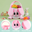 10in× 8in Pink Rabbit Backet with Foldable Ears, Empty Soft Basket with Handle