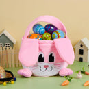 10in× 8in Pink Rabbit Backet with Foldable Ears, Empty Soft Basket with Handle