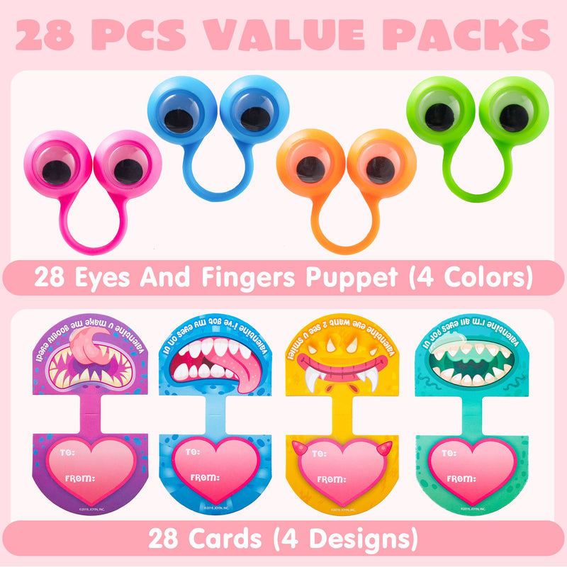 28Pcs Kids Valentines Cards With Eyes Toy-Classroom Exchange Gifts