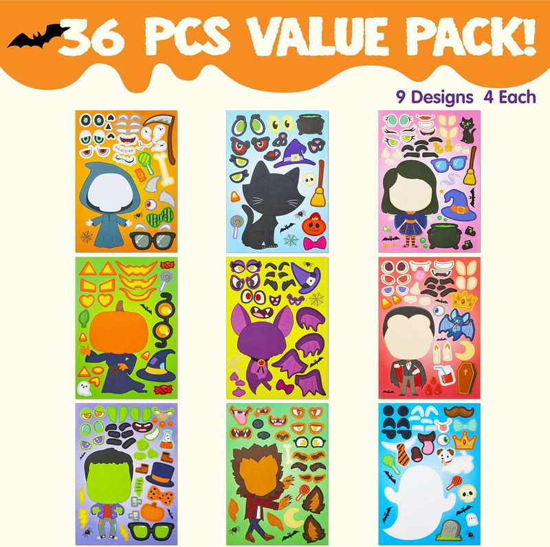 36PCS Halloween Make-a-face Craft Stickers Party Favors