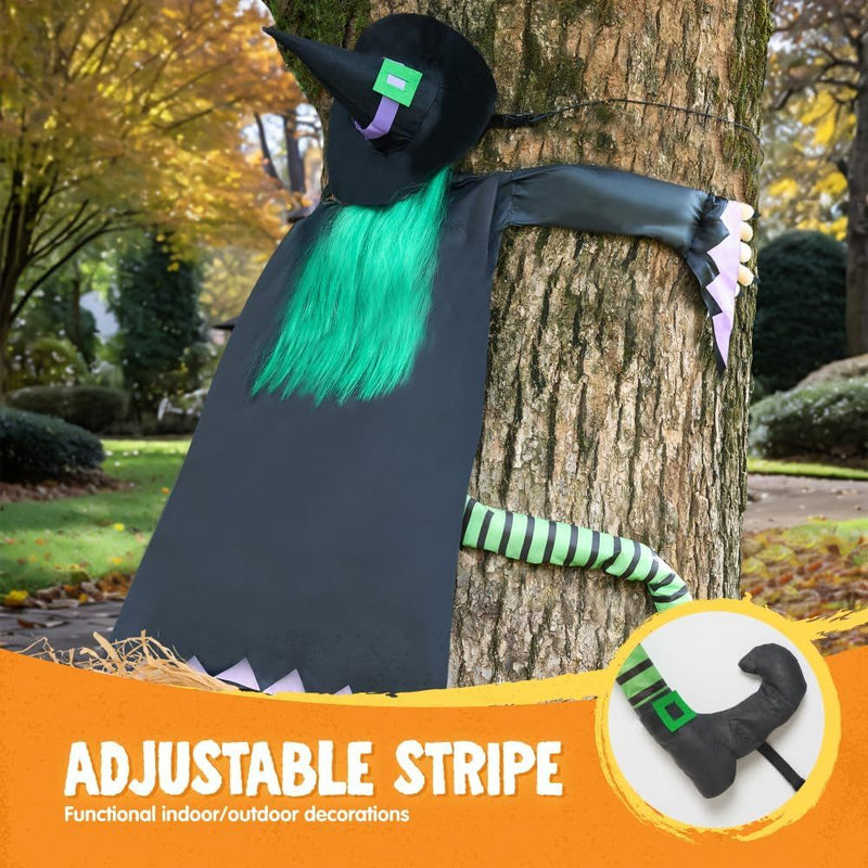 60" Halloween Crashing Witch Decorations Outdoor With Green Hair