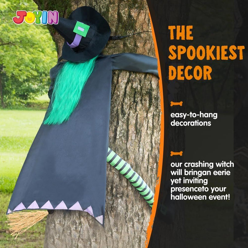 60" Halloween Crashing Witch Decorations Outdoor With Green Hair