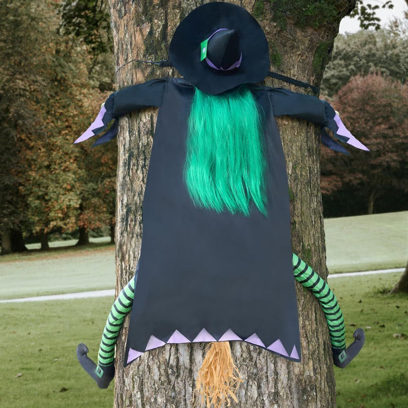 60" Halloween Crashing Witch Decorations Outdoor With Green Hair