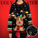 Black Color Reindeer Ugly Sweater with Light Bulbs