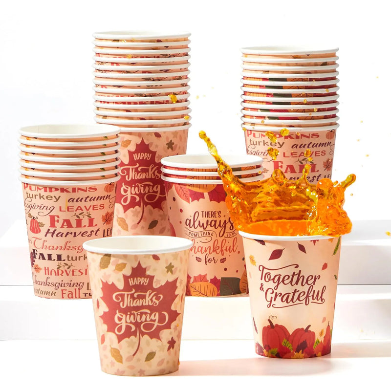 48 Pcs Thanksgiving Disposable Cups, 9 oz Pumpkin Maple Leaves