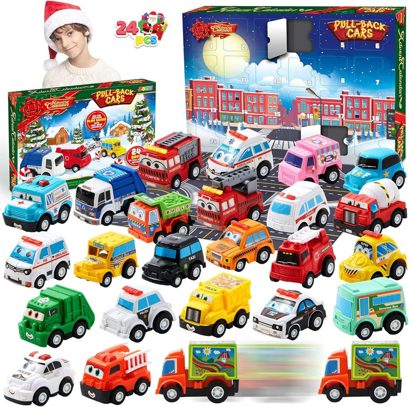 Advent Calendar for Kids with Pull Back Car Toys