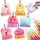 28Pcs Rainbow Pencil  with Kids Valentines Cards for Classroom Exchange