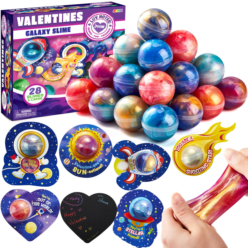 30Pcs Cosmic Realm Valentine Slime with Kids Valentines Cards