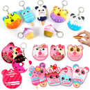 28Pcs Dessert Squishy Toys Keychains with Kids Valentines Cards