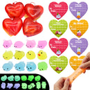 28Pcs Glow In The Dark Mochi Squishy Toys Filled Hearts Set with Kids Valentines Cards