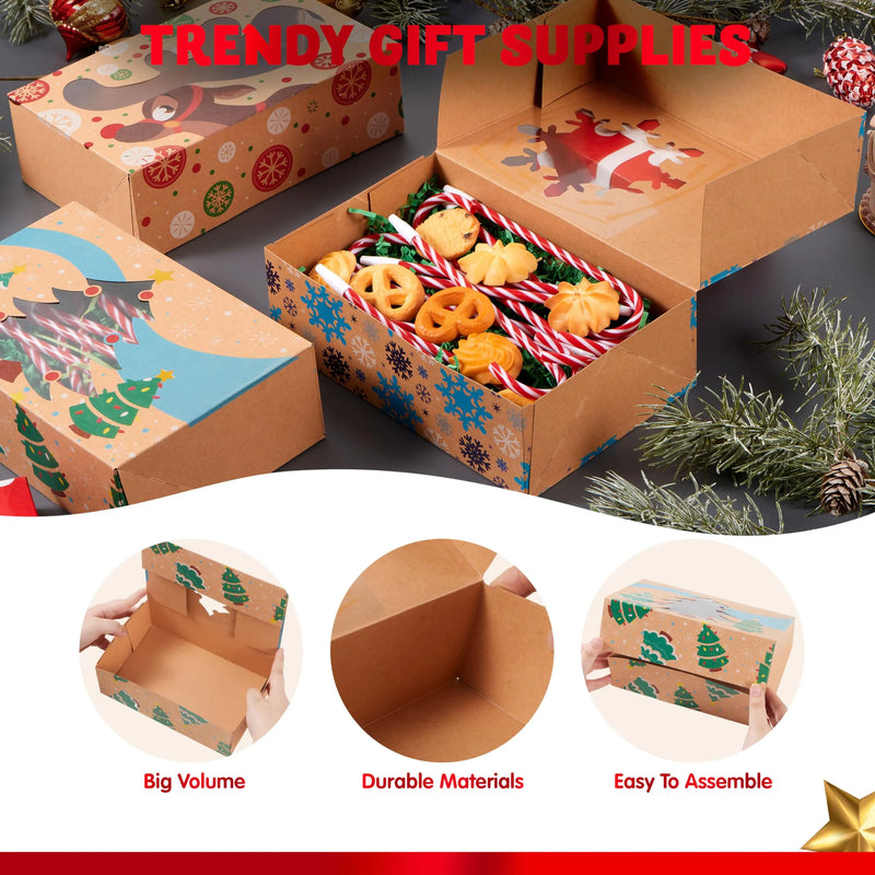 12 Foiled Kraft Christmas Cookie Boxes with Window 8.5in x 5.75in x 2.75in