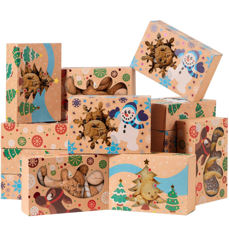12 Foiled Kraft Christmas Cookie Boxes with Window 8.5in x 5.75in x 2.75in