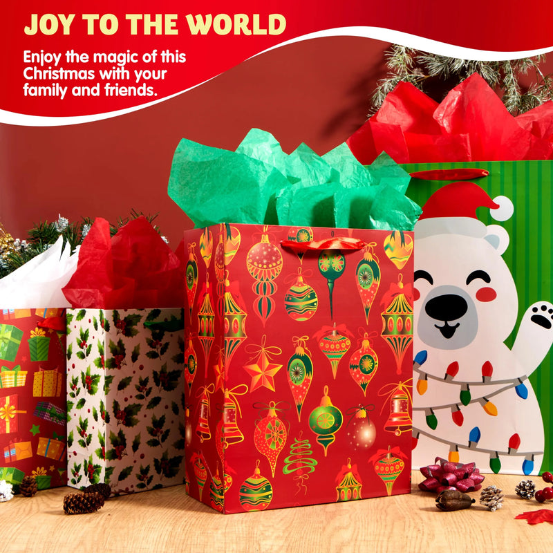 12 PCS Christmas Gift Bags Set Assorted Sizes