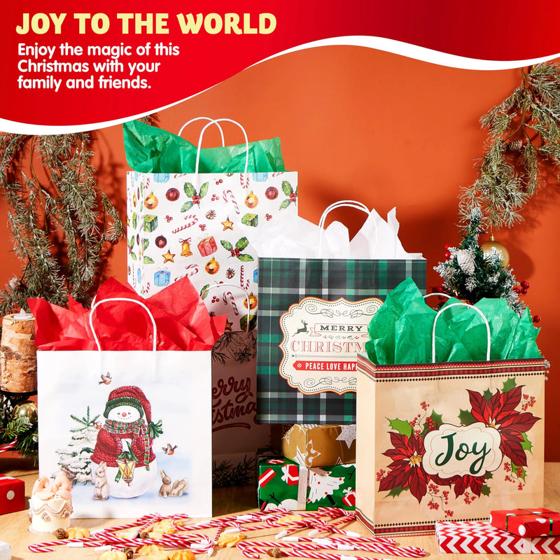 12 PCS Christmas Kraft Paper Gift Bags 12'' X 12'' X 5''