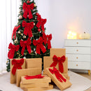 12 Pack Christmas Red Velvet Bows, 13" Long by 9" Wide Decorative