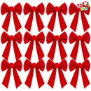 12 Pack Christmas Red Velvet Bows, 13" Long by 9" Wide Decorative