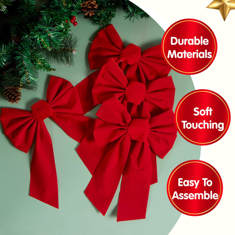 12 Pack Christmas Red Velvet Bows, 13" Long by 9" Wide Decorative