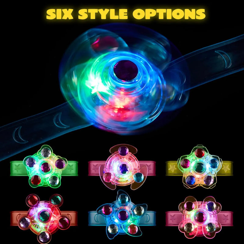 12 Pack LED Light Up Spinner Bracelets, Glow in The Dark Fidget Party Favors