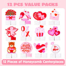 12 Pack Valentine Honeycomb Centerpieces for Table Decorations