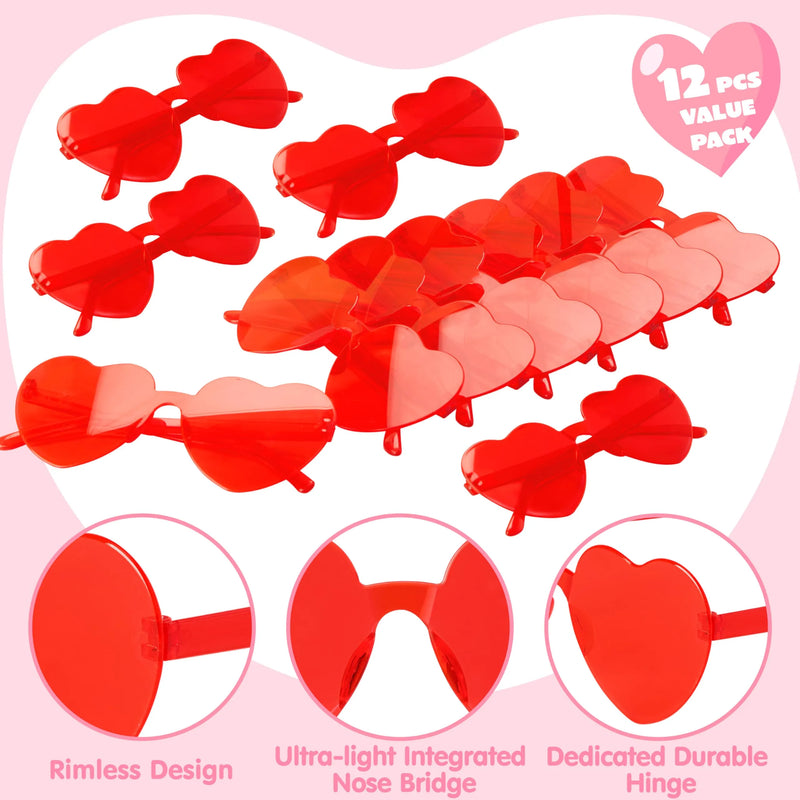 12 Pack Valentine’s Day Heart Shape Rimless Glasses Classroom Exchange Gift for Kids