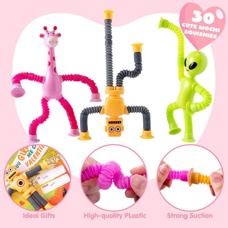 12 Packs Valentine’s Day Telescopic Suction Pop Tube with Cards, Kids Toys Party Favors