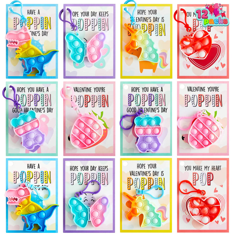 12 Packs Valentine's Day Cards with Keychain Toys