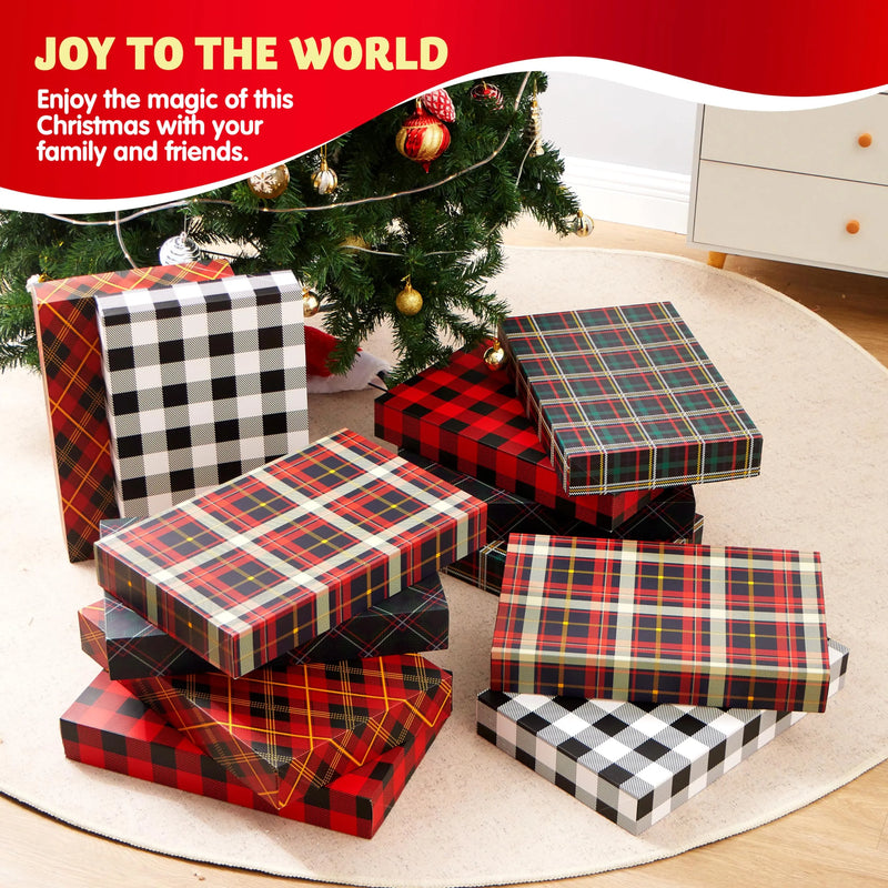 12 Pcs 17" x 11" x 2.5" Christmas Red Black Plaid Shirt Wrap Boxes