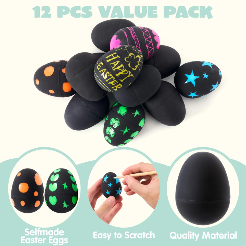 12Pcs 2.3in Easter Plastic Eggs With Scratchable Surface, Empty Eggs Fillable